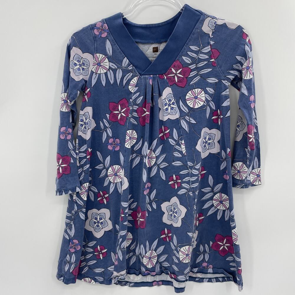 TEA Dress Mountainside Floral Trapeze Girls Size 10 A-Line Cotton 3/4 Sleeve